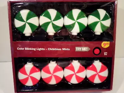 NIB Gemmy Color Musical Peppermint Candies 2009 Blinking 8 Pc Light Strand Xmas • $22.99