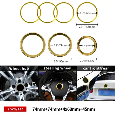 Gold 7Pcs Front Hood Trunk 74MM 45mm 68mm Wheel Cover Rings For BMW Badge Emblem • $20.70