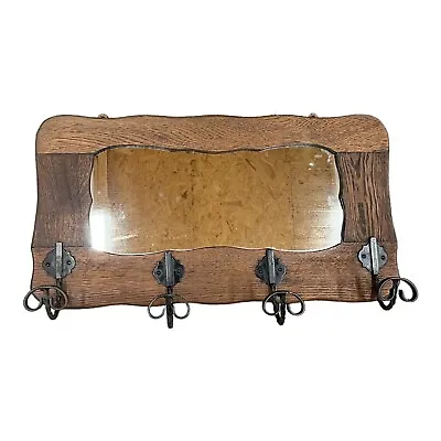 French Vintage Country Style Wooden Hall Rack Mirrored Coat & Hat Hooks (A51) • £34.99