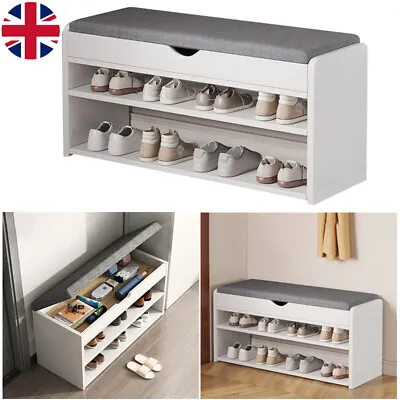 Large Shoe Bench Shoe Rack Shoe Storage Cabinets With Seat Cushion For Hallway • £38.99