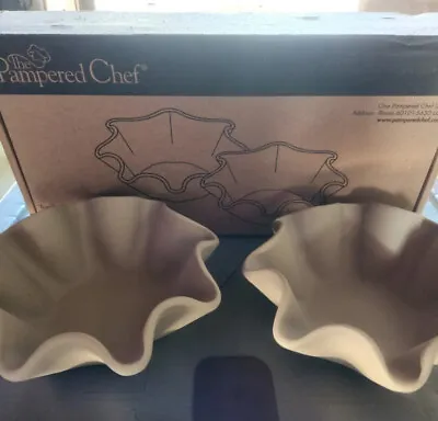 Pampered Chef Tortilla Shell Tostada Stone Baker Set Of 2 #2164 ~ Stoneware • $17