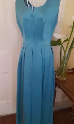 VINTAGE 1950/60's SLEEVELESS MAXI LENGTH AQUA BLUE FORMAL/BRIDEMAID DRESS • $12.95