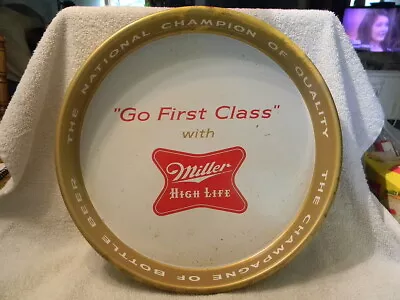 Vintage MILLER  Go First Class  Metal Beer Tray Tip  Lady Sitting On The Moon • $30