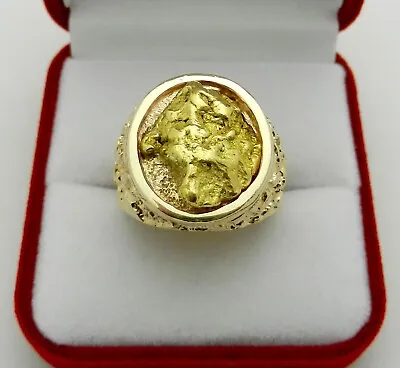 Custom Made MASSIVE Solid 14k Gold Men's Ring With Pure 24k Nugget Inlay 30.2gr • $3750