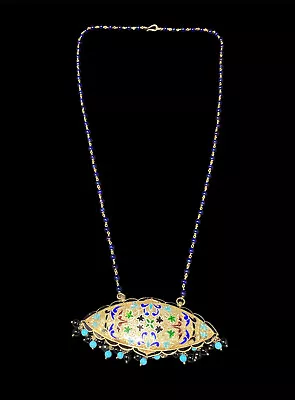 Antique Chinese Enamel 925 Pendant Floral Beaded Necklace Vintage Cloisonne • $175.50