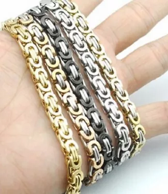 Byzantine 316L Stainless Steel 22cm 5mm Link Chain Bracelet Bangle Gold Silver • £9.95