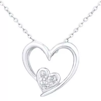 £74.99 • Buy 9ct White Gold Women’s Double Heart With Diamond Pendant Necklace By Elegano