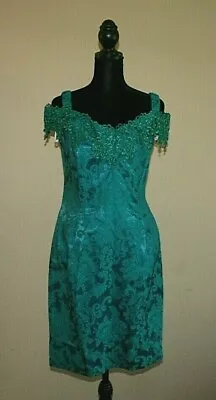 Vintage Scott McClintock Prom Dress Womens Size 10 Green Brocade 80s 90s • $59.99