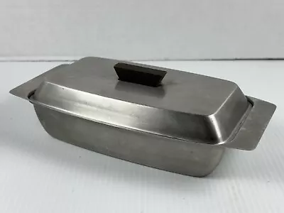 Stainless Steel Butter Dish Lid Wood Handle MCM 2 Piece Vintage • $19.87