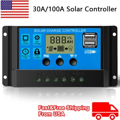 30-100A MPPT/PWM Solar Panel Charge Controller 12V/24V LCD Regulator Dual USB US • $8.59
