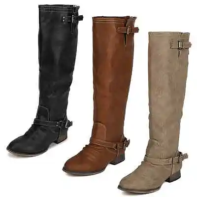 $19.95 • Buy New Womens Buckle Knee High Back Zipper Riding Boots Breckelle's OUTLAW-11