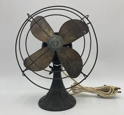 Vintage 9  Electric Metal Desk Table FAN Art Deco Nouveau MCM RUNS Great • $52