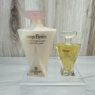 Vintage Set GUERLAIN CHAMPS-ELYSEES  Parfume + Radiant Body Lotion & Mini Bottle • $59.95