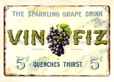 Mancave Metal Wall Hanging 1910s Vin Fiz Sparkling Grape Drink Metal Tin Sign • $18.95