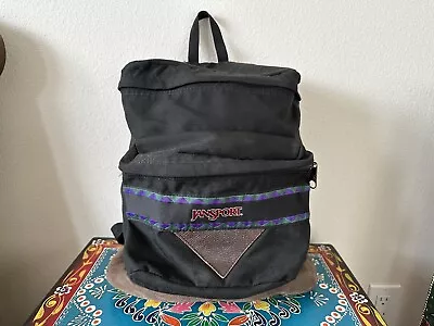 Vintage Jansport Leather Bottom Backpack Aztec 90s Bucket Style Zipper Top EUC • $39.99