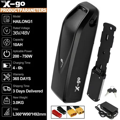 X-GO 36V/48V Volt 10AH 750W 500W Hailong Lithium E-bike Electric Bicycle Battery • £199.47