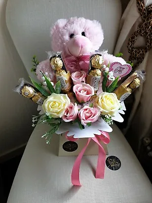 £27.99 • Buy Stunning Chocolate Bouquet Baby Girl & Silk Flowers Gift Hamper 