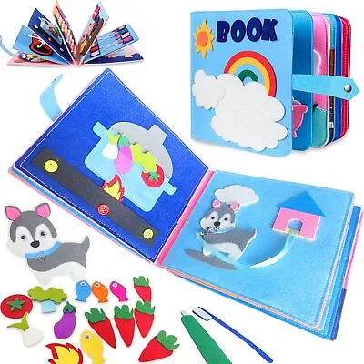 Baby Busy BookMontessori Toys Toddler Activities Sensory Toys Felt Cloth Book • £6.99
