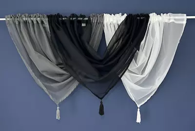 £3.99 • Buy 1 VOILE SWAG SWAGS TASSLE DECORATIVE NET CURTAIN DRAPE PELMET VALANCE 4 Colours,