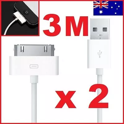 2 X 3 Metre Long IPhone 4 4S USB Data Sync Charger Cable For IPad IPod 3m White • $92.89