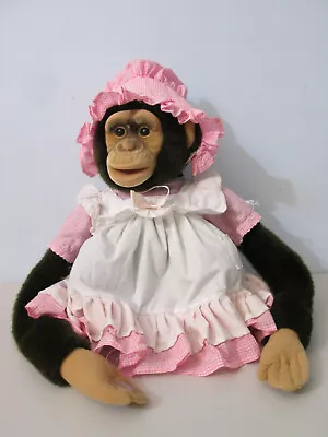 Hosung Monkey Chimp Puppet Plush W/ Dress & Hat Stuffed Animal 15  Vintage 1994 • $19.99