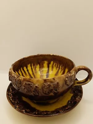 Vintage French Sarreguemines Majolica Pottery Teacup And Saucer • $23.55