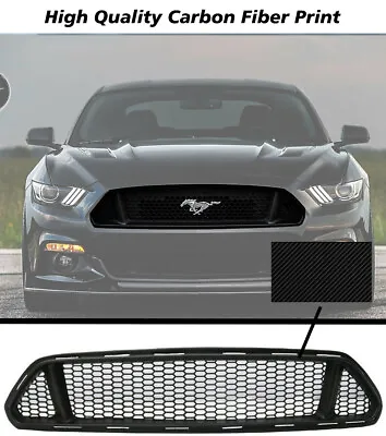 Fits 15-17 Ford Mustang Front Upper Mesh Grille Grill - Gloss Carbon Fiber Print • $138.65