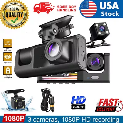 HD 1080P Car Dual Lens Dash Cam Front/Rear/Inside Video Recorder Camera G-sensor • $19.49