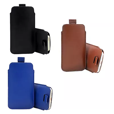 Genuine Leather Pull Tab Flip Pouch Sleeve Phone Case Cover For All Samsung  • £9.95