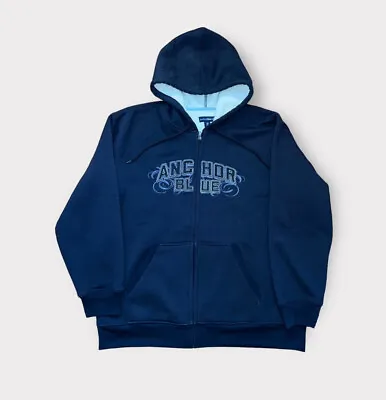 Anchor Blue Hoodie Sweatshirt Adult XL Blue Full Zip Y2K Sherpa Lined • $38.88