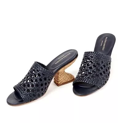 $169.99 • Buy PALOMA BARCELO Runny Woven Leather Espadrille Heel Sandals Navy EU 37
