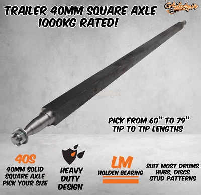 $114.95 • Buy Trailer Square Solid 40mm Square Axle Axel Caravan Hub Drum Disc Lazy 1000KG HD