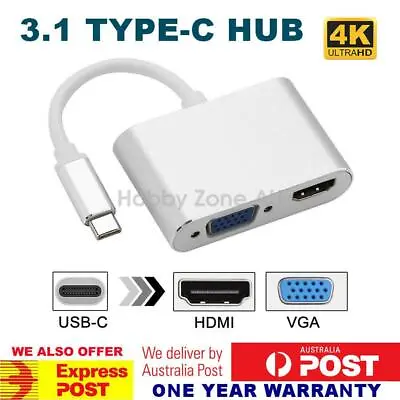 $13.85 • Buy Type C 3.1 To 4K HDMI +VGA Port USB- C HUB Adapter Converter