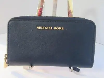 Michael Kors Zip Around Wallet Navy Blue Leather • $24