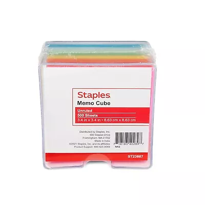 Staples Memo Cube Memo Pad 3.4  X 3.4  Unruled Assorted Colors 500 Sh./Pad 23887 • $10