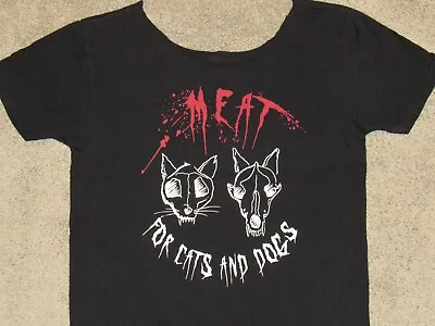 MEAT Bloody Dog & Cat Skulls T-SHIRT Mens S/M Portland Pet Food Store Horror Art • $13