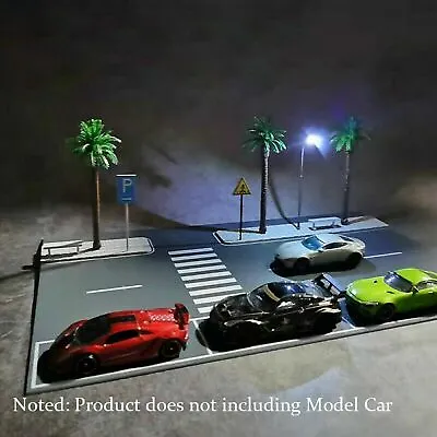 1/64 Scale Diorama Model Car Roadway&LED Light Car Parking Lot Display Scenery • $18.35