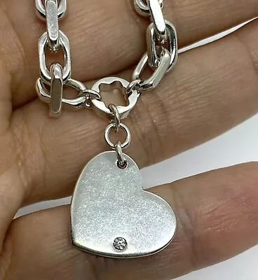 Vintage Mont Blanc Sterling Silver Diamond Heart Charm Bracelet 8.1/4” 26.39g • $250