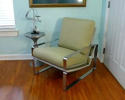 Flat Bar Chrome Lounge Chair Vintage Mid Century Modern Club Chair Green MCM • $960