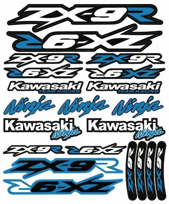 ZX-9R Ninja Racing Motorcycle Decals Stickers Set Laminated ZX9R ZXR SKY BLUE • £12.24