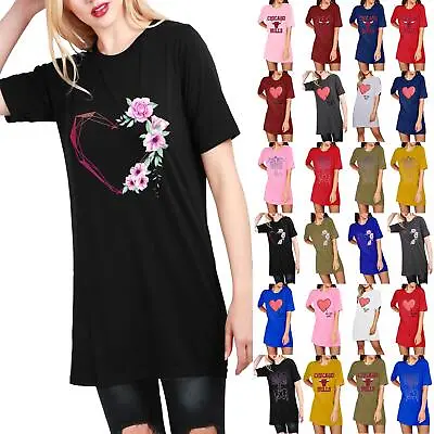 £6.49 • Buy Ladies Womens Oversized Short Sleeve Floral Heart Printed T Shirt Mini PJ Dress