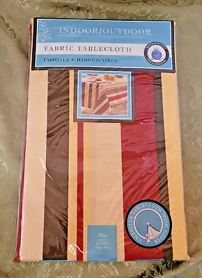 NEW Hampton Stripe Tablecloth Vinyl Umbrella Hole Zippered 70  Round Taiwan • $12.99