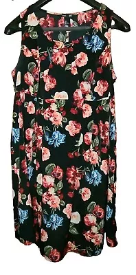 H&M Mama Maternity Black Floral Sleeveless Dress Size L Flowy Spring Summer   • $12