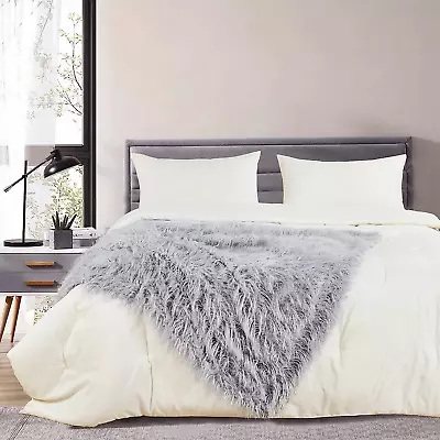 Mongolian Fluffy Faux Fur Throw Silver Cloud 50  X 60  Decorative Throw For B • $40.99