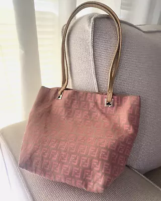 Fendi Pink Tan  Zucca Bag FF Authentic Vintage Tote Pink Monogram • $209.11