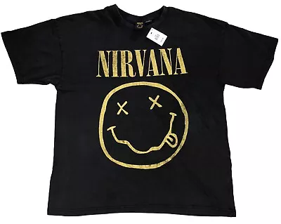 NIRVANA Smiley Logo Oversized Vintage T-Shirt (S/M  Washed Black) • $39.99