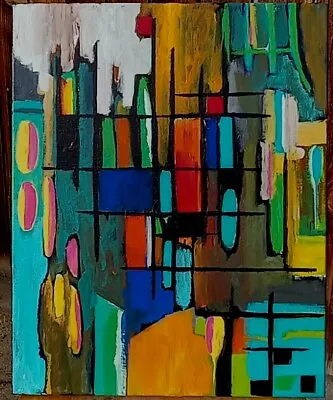 Abstract Expressionist Mid Century Modern Style Painting Modernist  Brutalist... • $100