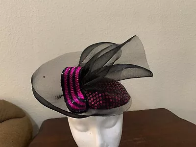 Sonni San Francisco Ladies Cocktail Hat Fushia Sequin Netting One Size NWT • $49.99