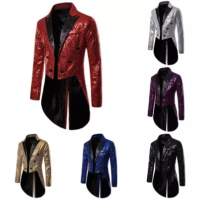 Stylish And Sparkly Glitter Sequin Tailcoat Jacket Coat For Men's Nightclub • £36.88