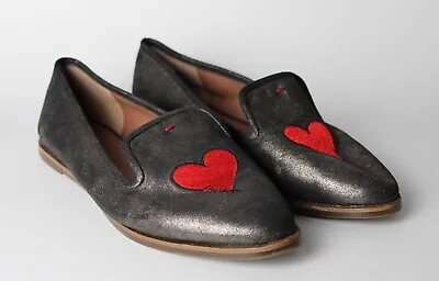 Women's ED Ellen DeGeneres Kamada Flats Bronze Black Hearts Suede Nubuck Size 9M • $17.49